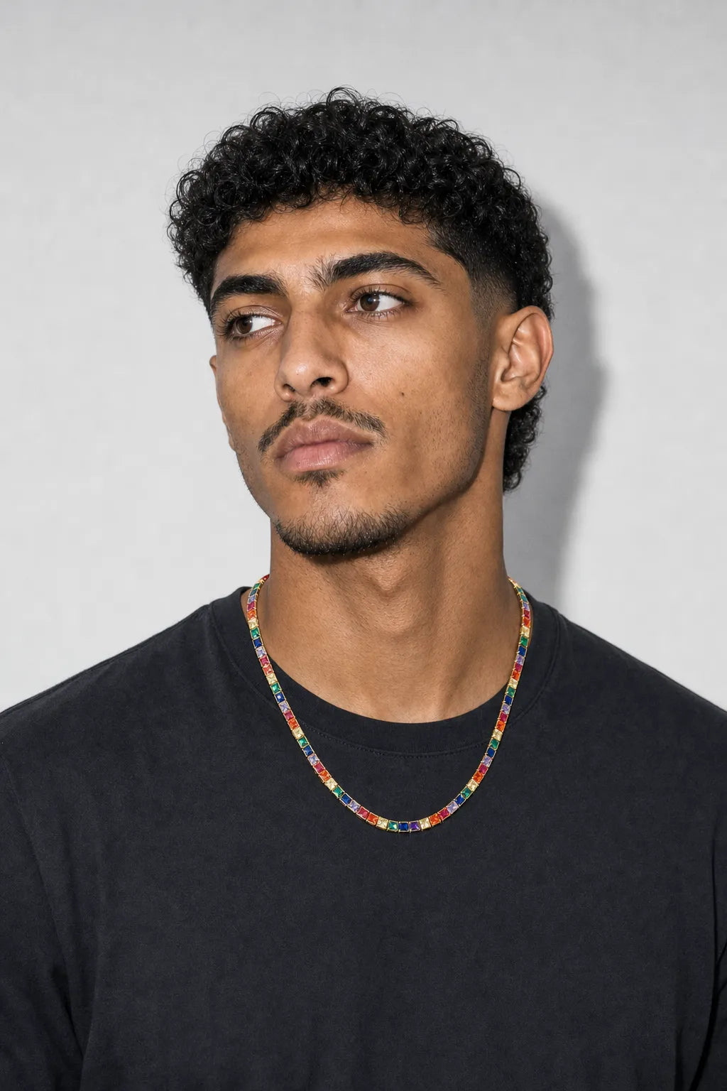 Rainbow Tennis Chain — worn — Gold-tone
