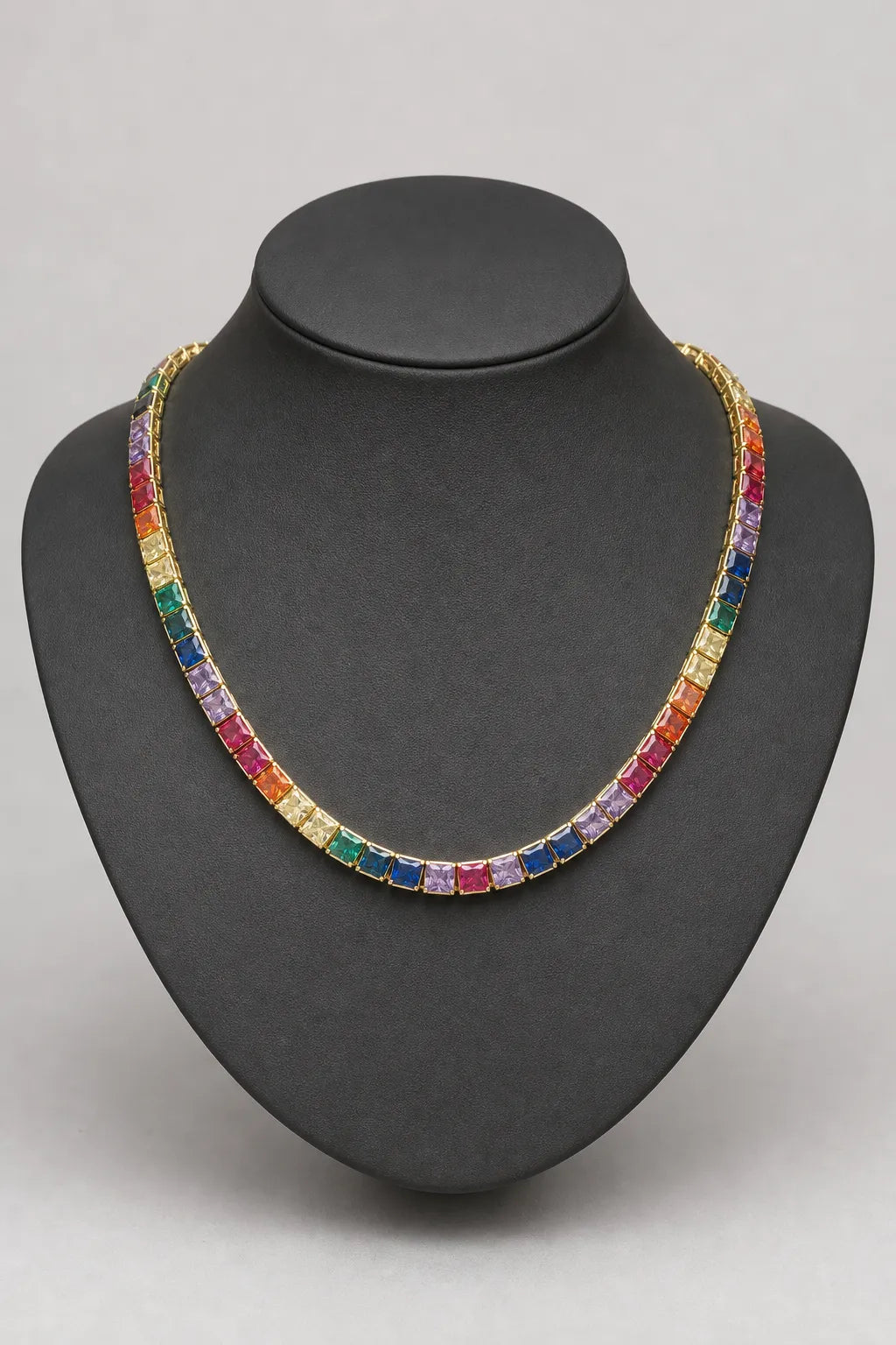 Rainbow Tennis Chain — stand — Gold-tone