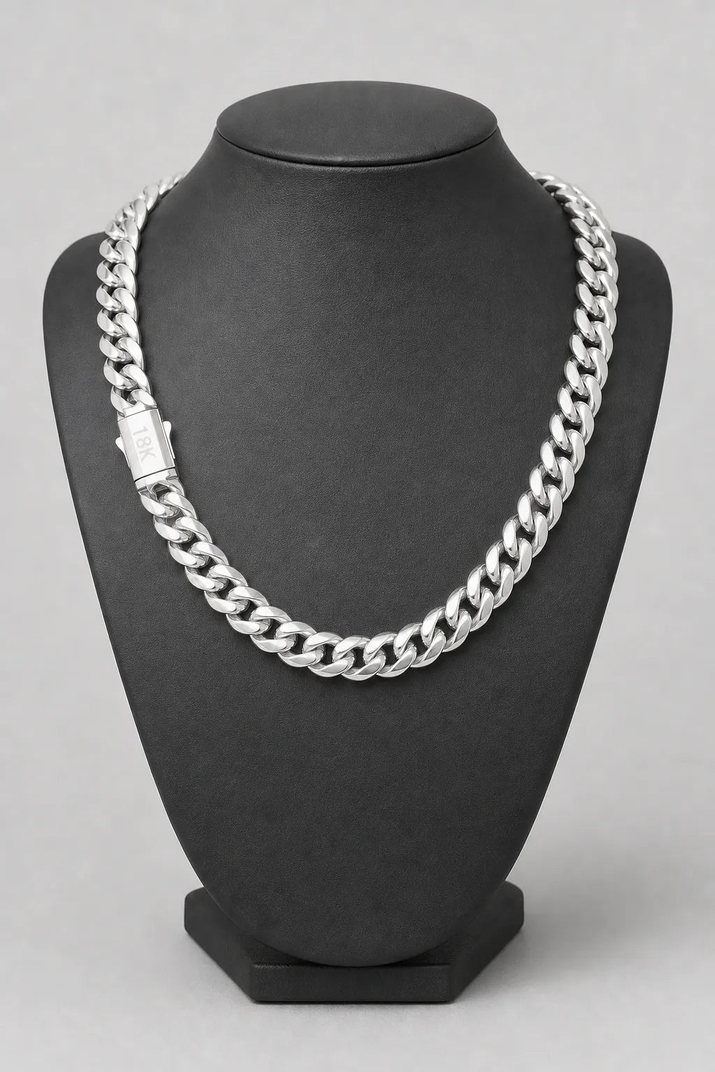 14mm Silver-tone Cuban Link Chain — stand — Silver