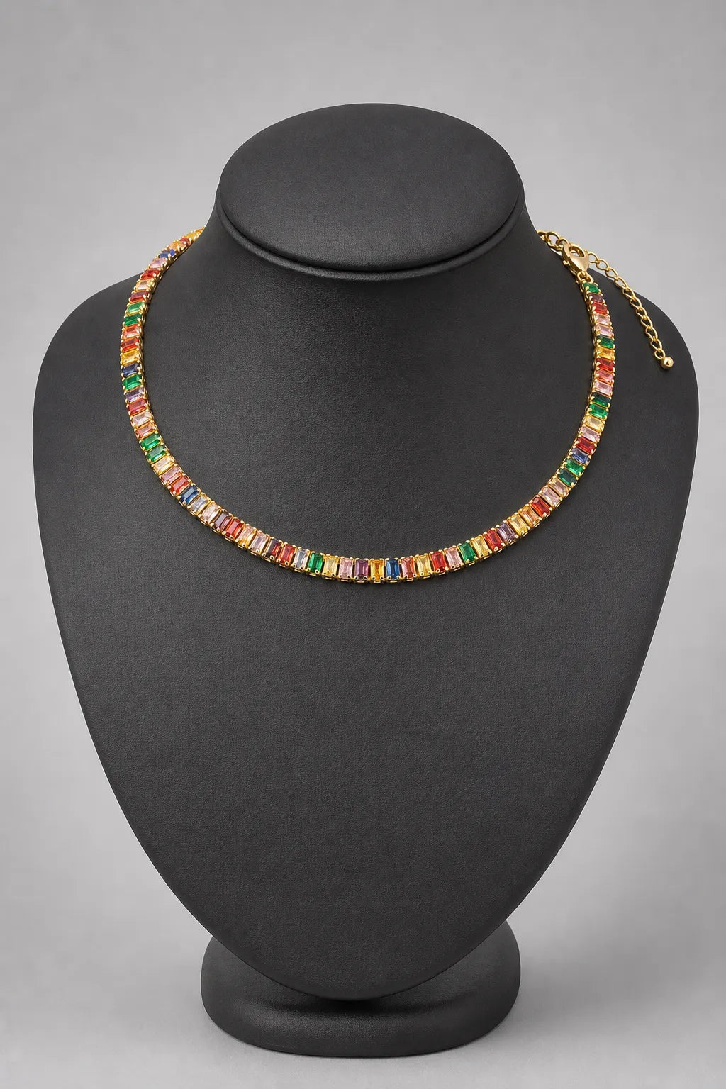 Multicolor Tennis Chain Necklace — stand — Multicolor