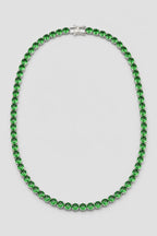 Green Tennis Chain Necklace — Silver‑Tone, 18–24 inch — presentation — silver‑tone with green stones