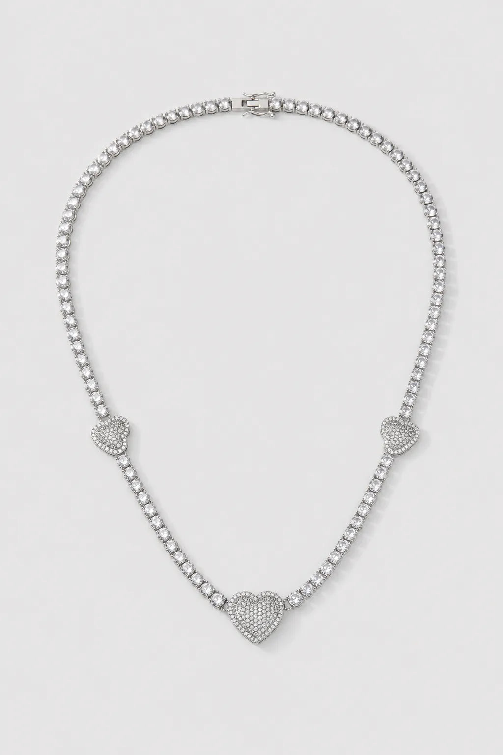 Heart Tennis Chain Necklace — presentation — silver-tone