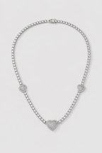 Heart Tennis Chain Necklace — presentation — silver-tone