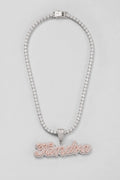 Custom Tennis Chain — Personalized Name Pendant — presentation — Gold & Pink