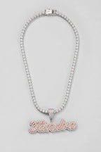 Custom Tennis Chain — Personalized Name Pendant — presentation — Gold & Pink