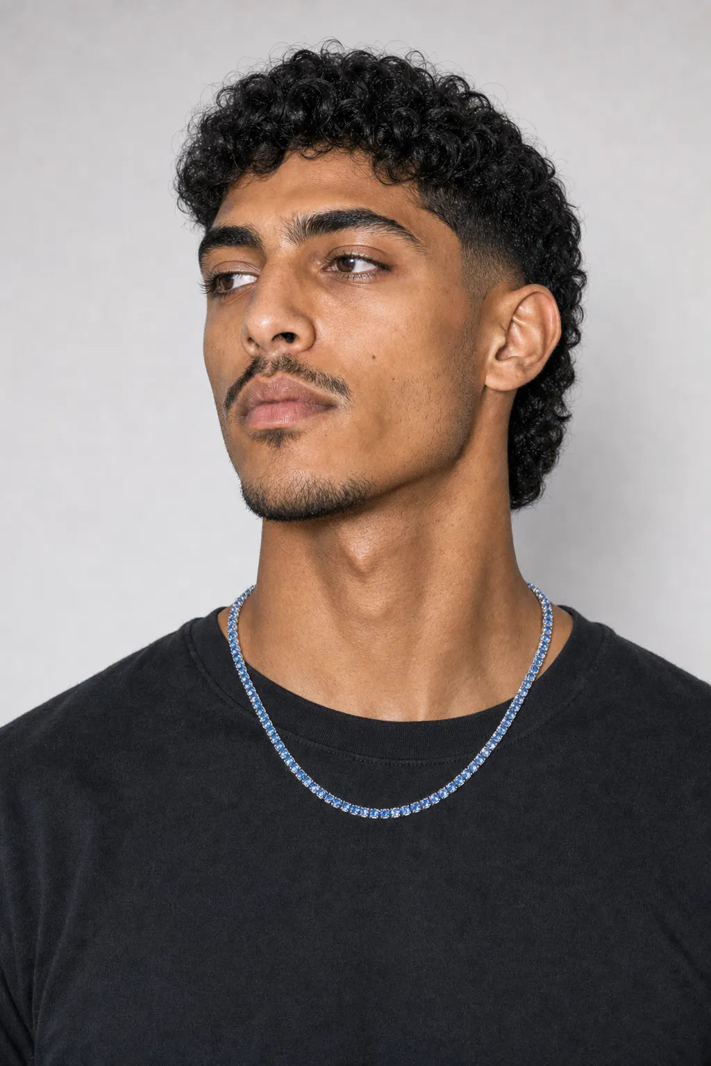 Blue Tennis Chain Necklace — worn — Blue-tone
