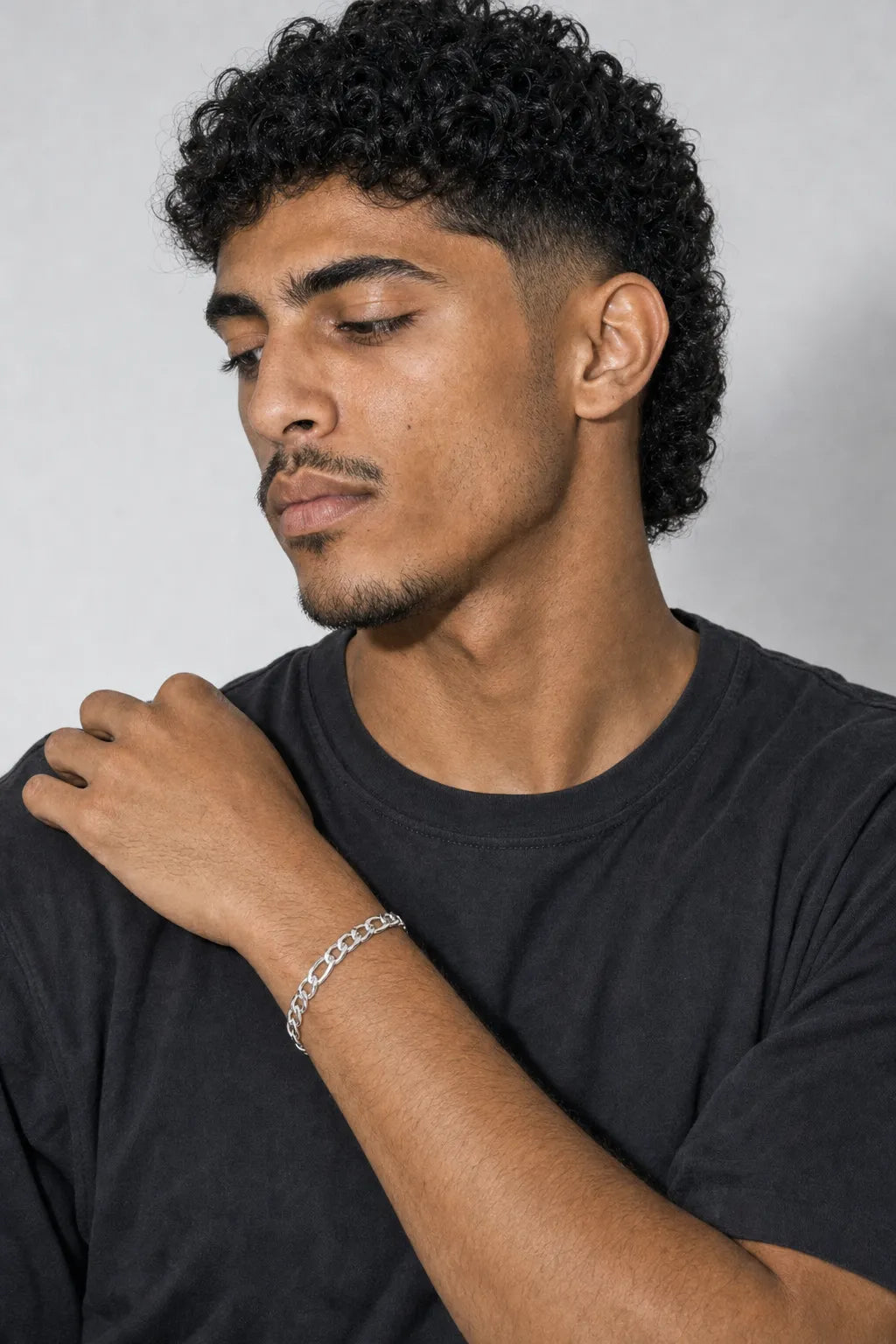 5mm Figaro Bracelet — worn — Silver-tone