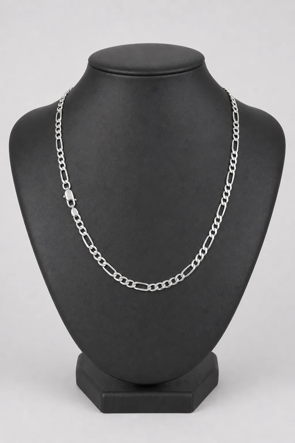 4mm Silver-tone Figaro Chain Necklace — stand — silver
