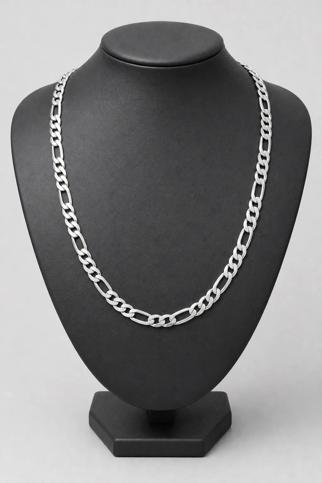 8 mm Silver-Tone Figaro Chain — stand — silver-tone
