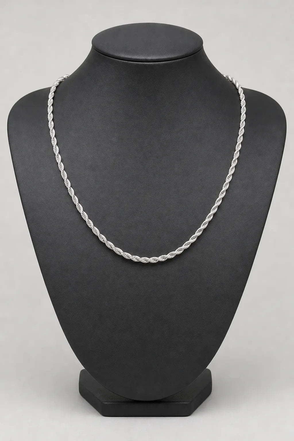 3mm Silver‑Tone Rope Chain Necklace — stand — Silver‑tone