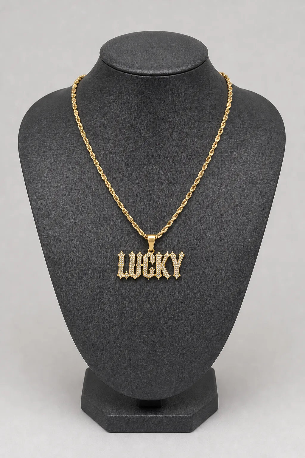 Custom Name Iced Chain Necklace — stand — Gold-tone & Silver-tone