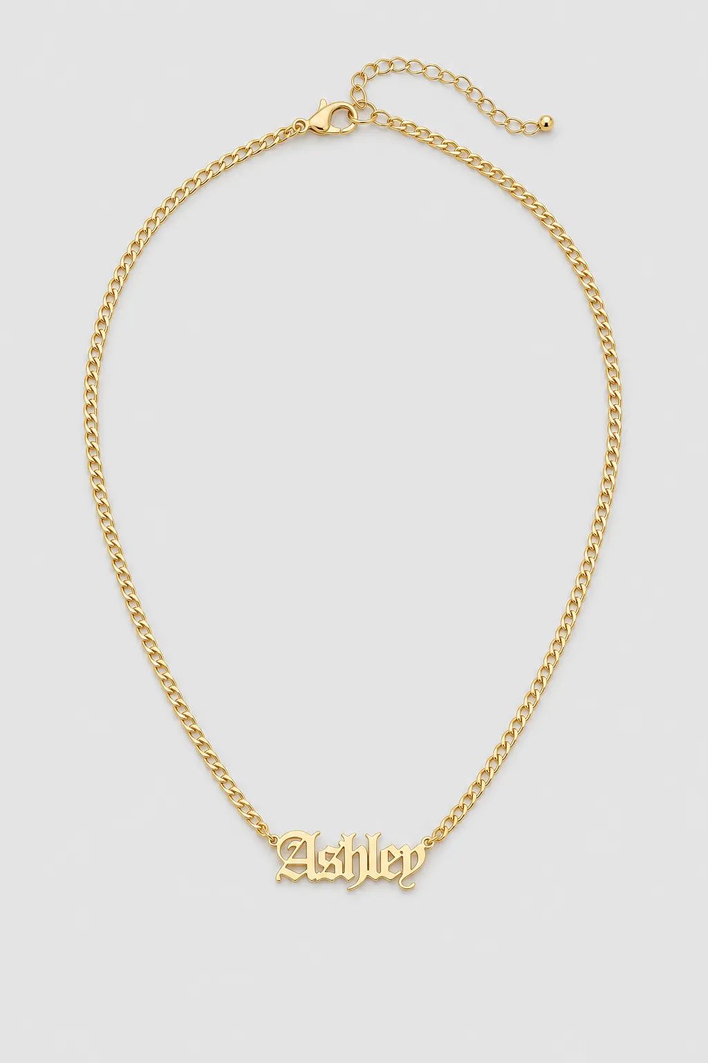 Custom Name Old English Font Chain — presentation — Gold-tone