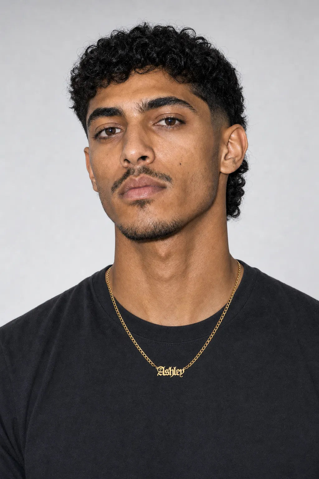 Custom Name Old English Font Chain — worn — Gold-tone