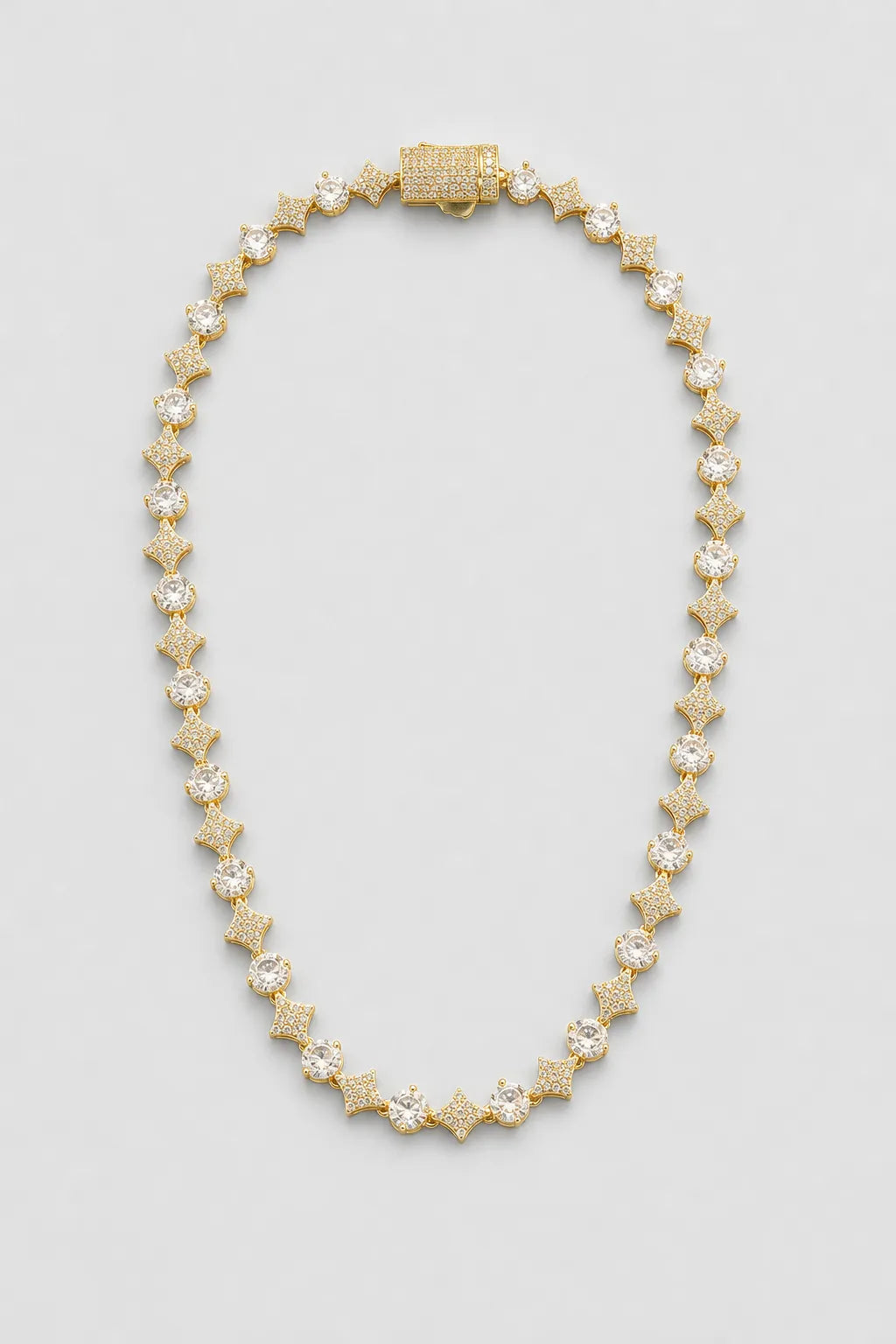 Round Stone Star Tennis Chain — presentation — Gold-tone