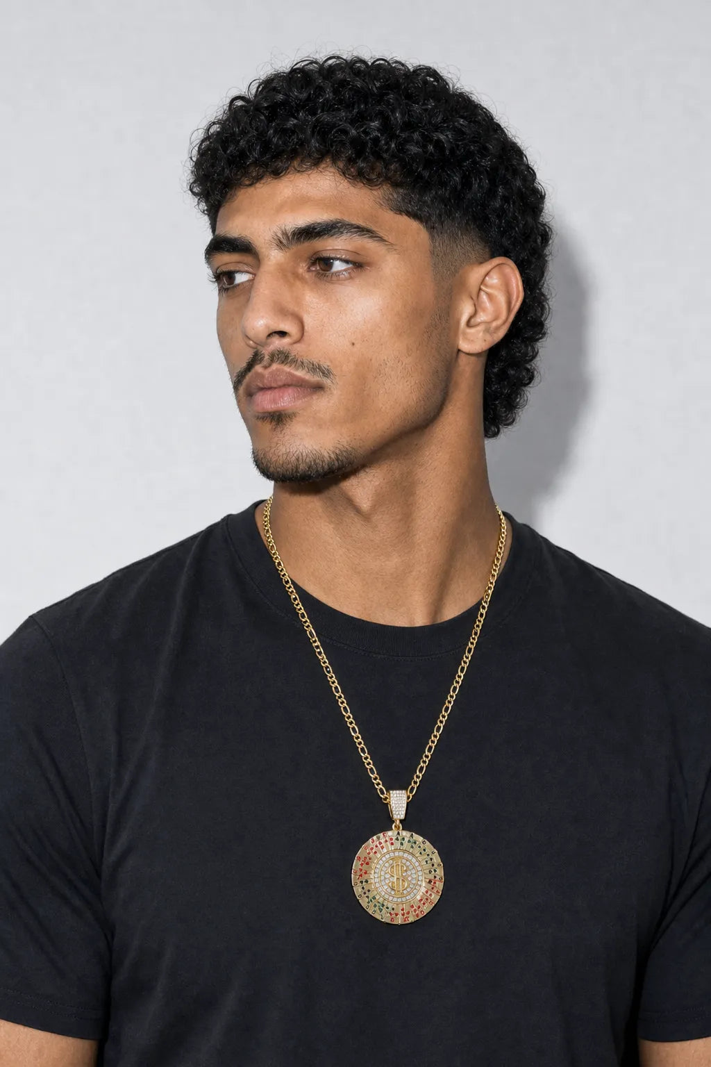 Spinning Chain Pendant Necklace — worn — gold-tone