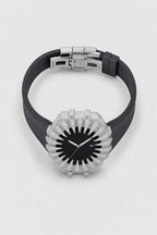 Claw Watch — Sunburst Crystal Bezel Silicone Strap — presentation — Silver-tone pavé case / Black dial (V389 SilverBlack)