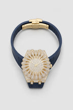 Claw Watch — Sunburst Crystal Bezel Silicone Strap — variant — Gold-tone pavé case / Silver dial (V389 Gold)