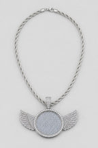Circle Chain with Wings Pendant Necklace — presentation — Silver-tone