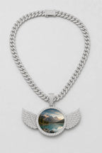 Circle Chain with Wings Pendant Necklace — variant — Silver-tone