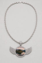 Circle Chain with Wings Pendant Necklace — variant — Silver-tone