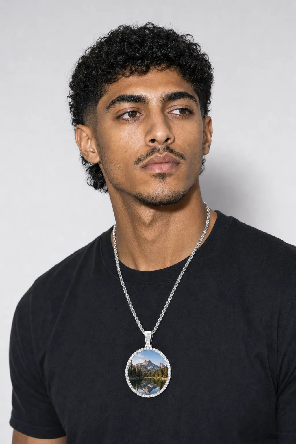 Circle Chain with Picture Pendant — worn — Silver-tone