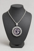 Custom Photo Necklace — Rotating Double‑Sided Pendant — stand — Silver-tone
