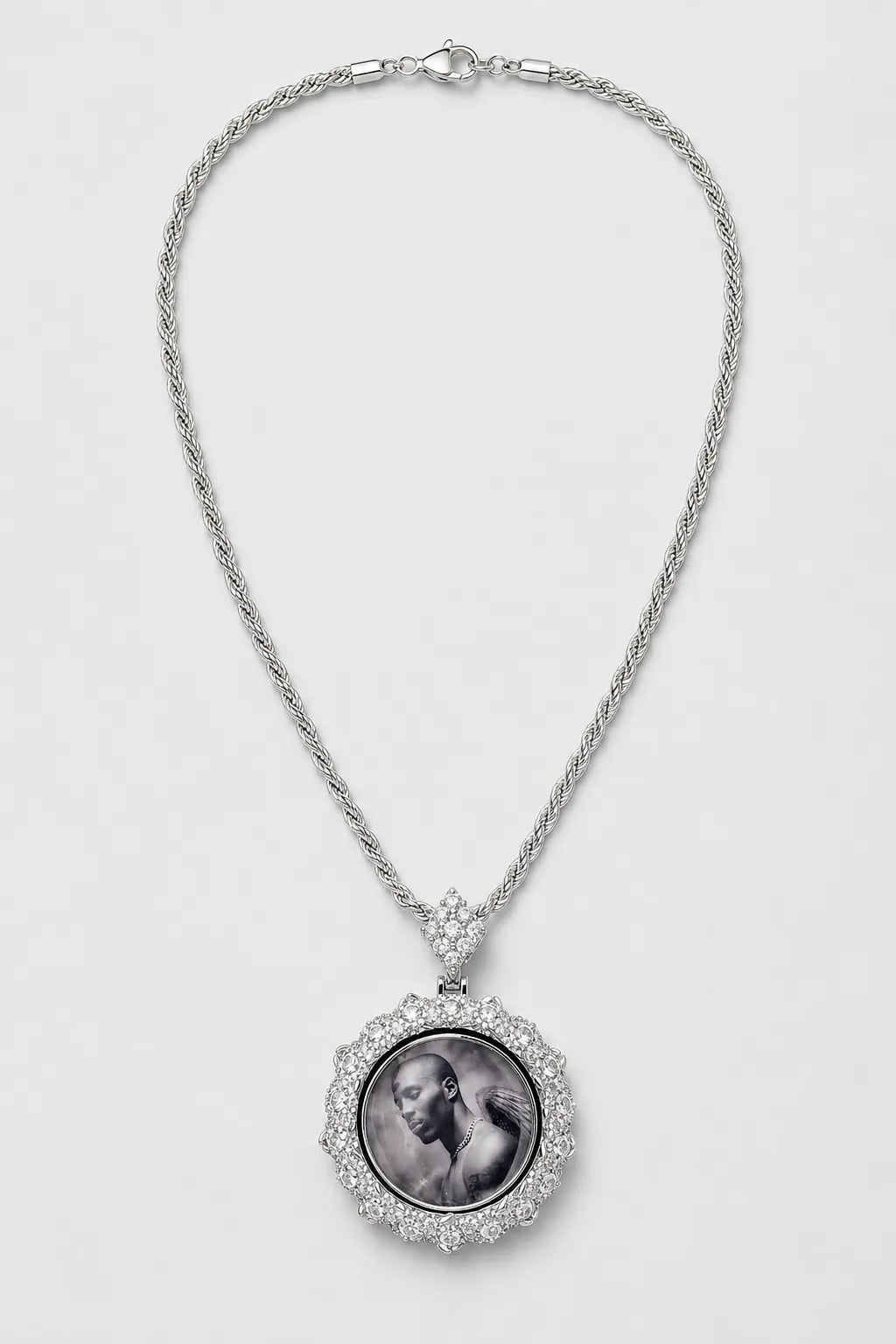 Custom Photo Necklace — Rotating Double‑Sided Pendant — variant — Silver-tone