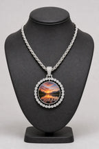 Rest in Peace Photo Pendant Necklace - Custom Round Picture Chain — stand — Silver‑tone