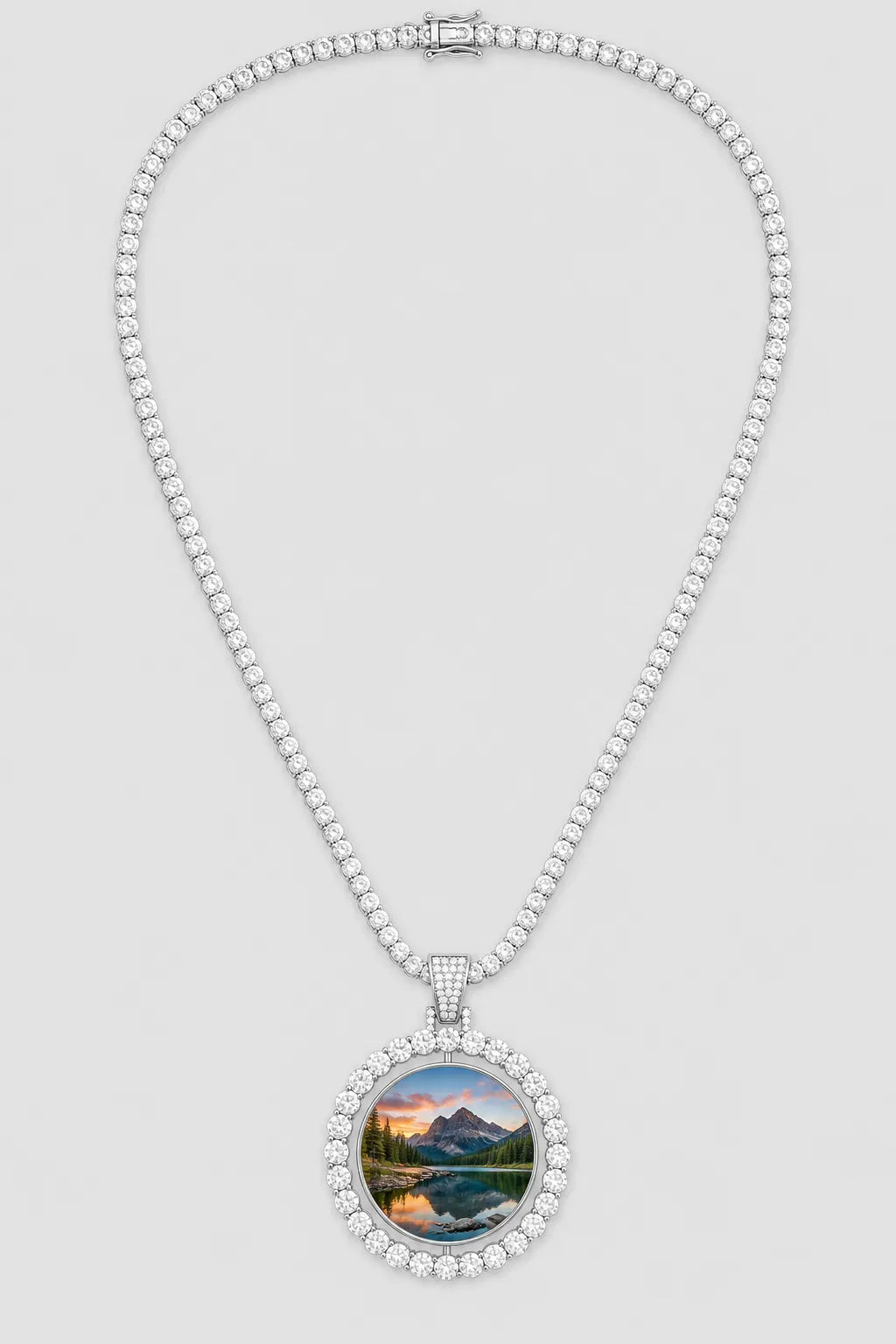Rest in Peace Photo Pendant Necklace - Custom Round Picture Chain — variant — Silver‑tone