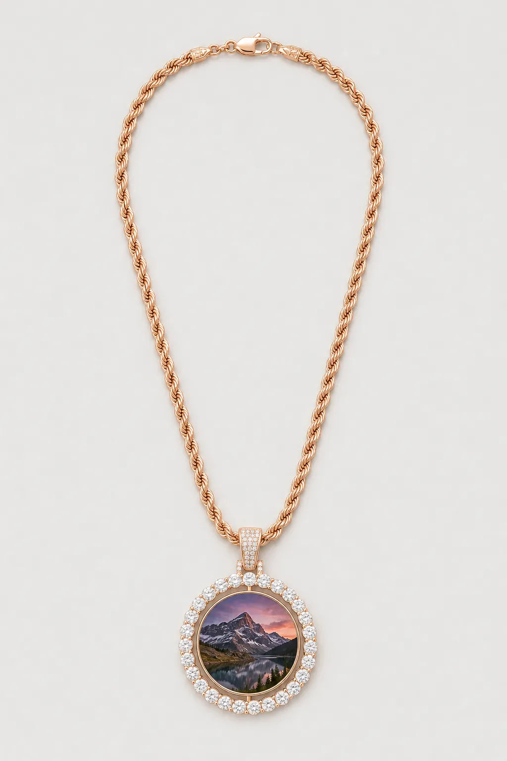 Rest in Peace Photo Pendant Necklace - Custom Round Picture Chain — variant — Rose Gold‑tone