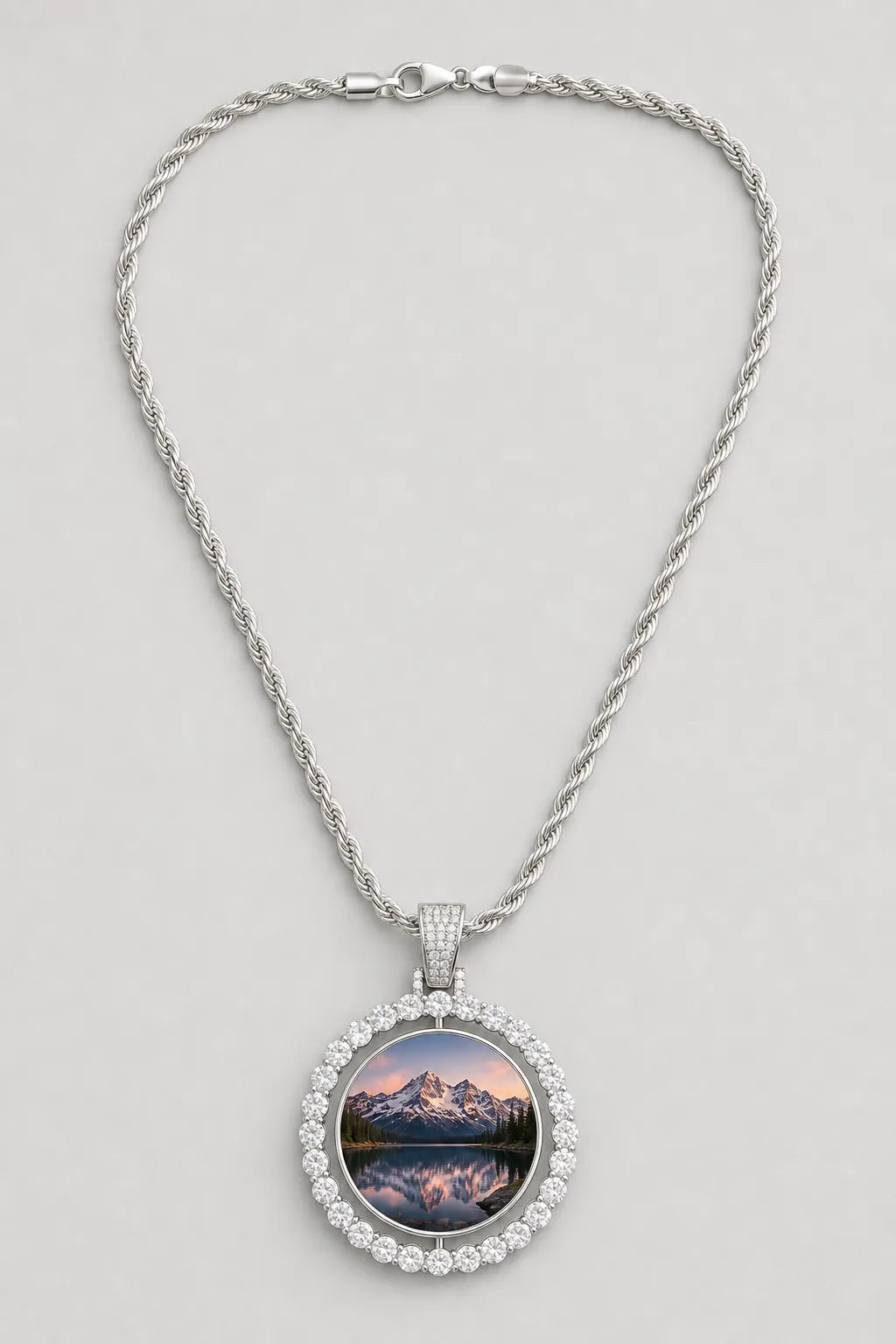 Rest in Peace Photo Pendant Necklace - Custom Round Picture Chain — variant — Silver‑tone