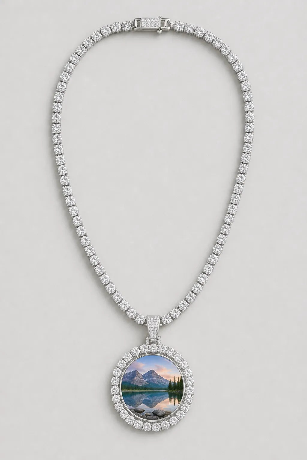 Rest in Peace Photo Pendant Necklace - Custom Round Picture Chain — variant — Silver‑tone