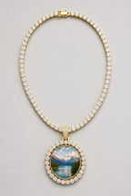 Rest in Peace Photo Pendant Necklace - Custom Round Picture Chain — variant — Gold‑tone
