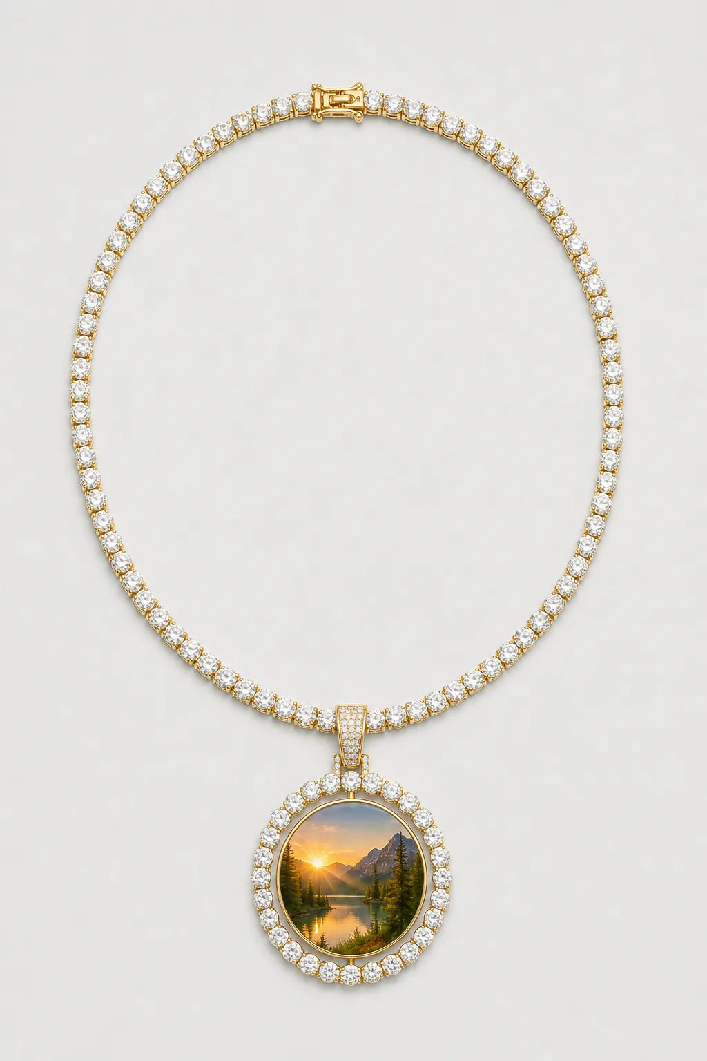 Rest in Peace Photo Pendant Necklace - Custom Round Picture Chain — variant — Gold‑tone