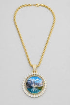 Rest in Peace Photo Pendant Necklace - Custom Round Picture Chain — variant — Gold‑tone