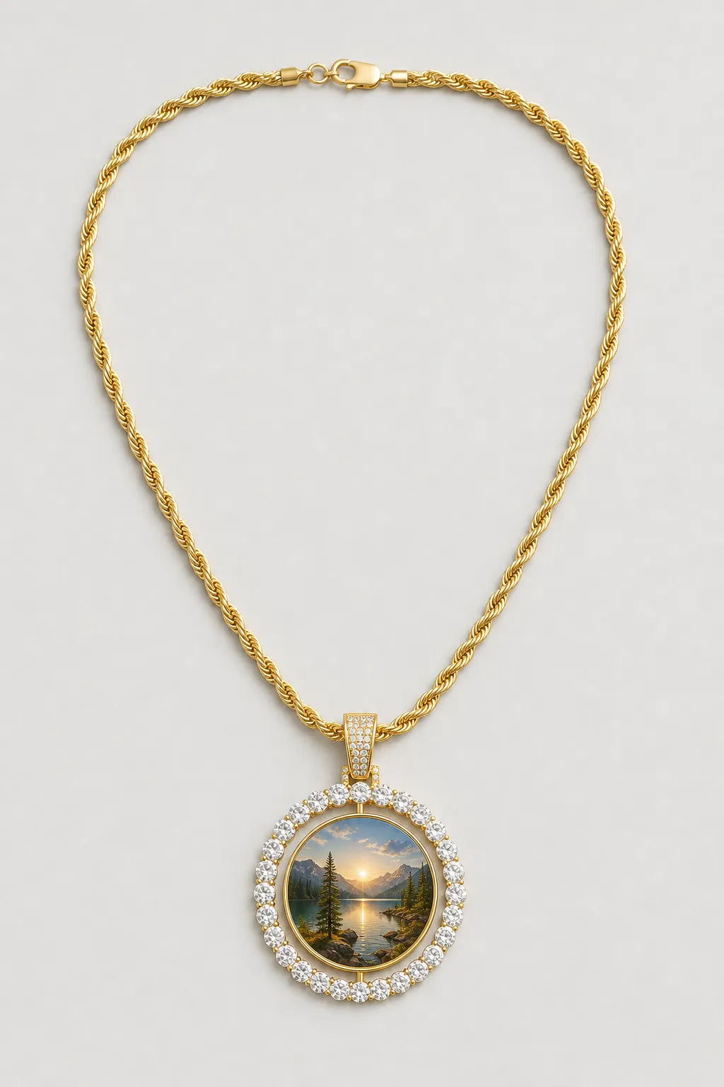 Rest in Peace Photo Pendant Necklace - Custom Round Picture Chain — variant — Gold‑tone