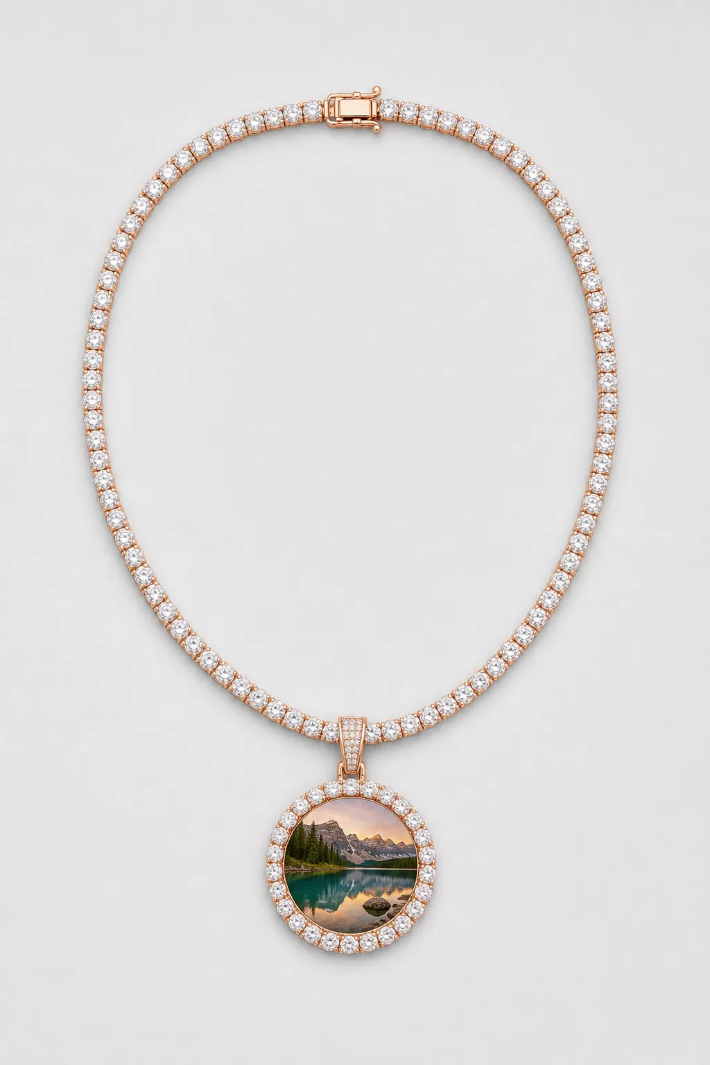 Rest in Peace Photo Pendant Necklace - Custom Round Picture Chain — variant — Rose Gold‑tone