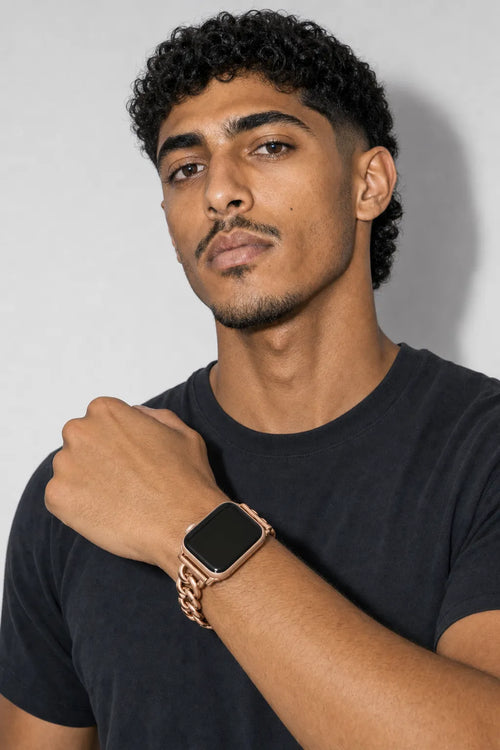 Cuban link chain Apple Watch band — worn — Rose gold