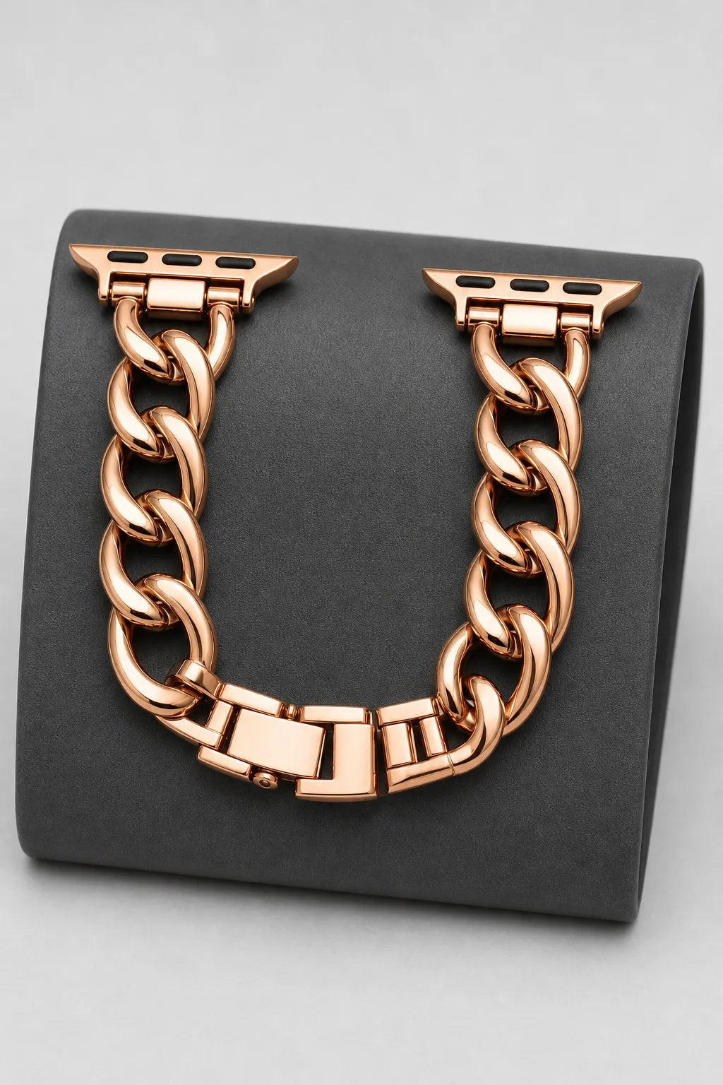 Cuban link chain Apple Watch band — stand — Rose gold
