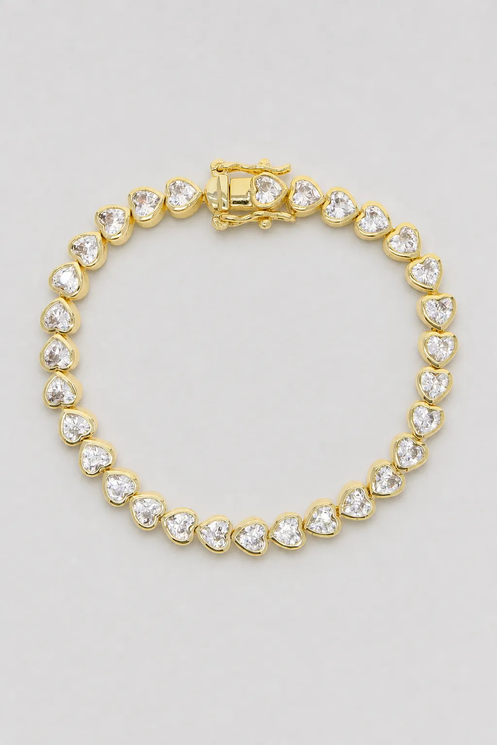 Heart Bezel Tennis Bracelet — Gold-tone with clear stones — colour variant