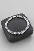 Baguette Tennis Bracelet — White A — on a display cushion
