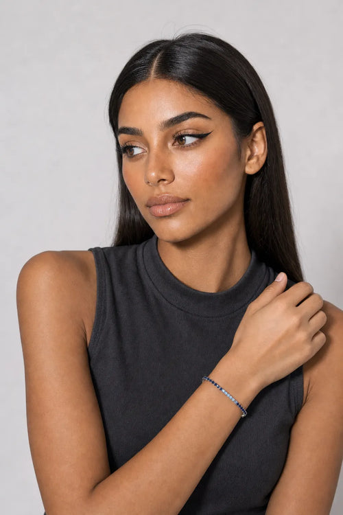 Two Tone Tennis Bracelet — Main — two tone blue tennis bracelet — worn on an adult wrist
