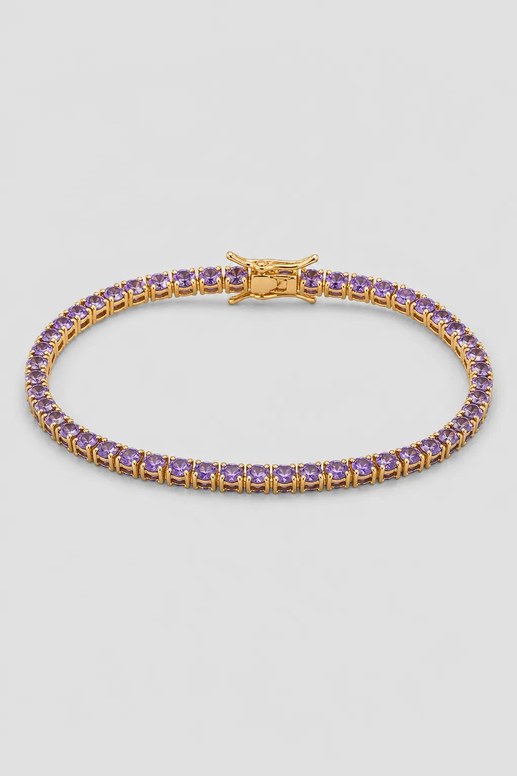 Purple Tennis Bracelet — Gold-tone, purple stones — product view