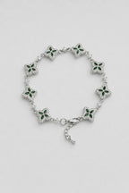 Flower Tennis Bracelet — Silver-tone with green centres — colour variant