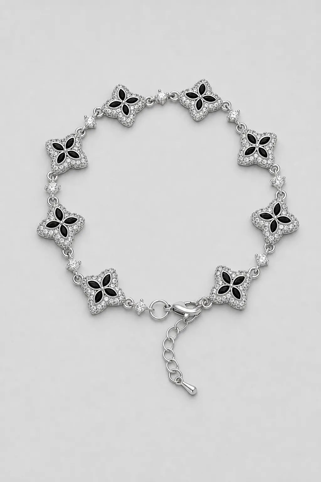 Flower Tennis Bracelet — Silver-tone with black centres — colour variant