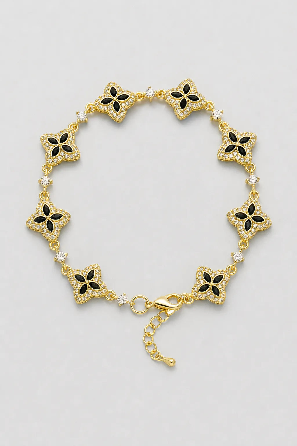 Flower Tennis Bracelet — Gold-tone with black centres — colour variant