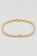 Personalized Tennis Bracelet — Gold-tone with clear stones, DR example — product view