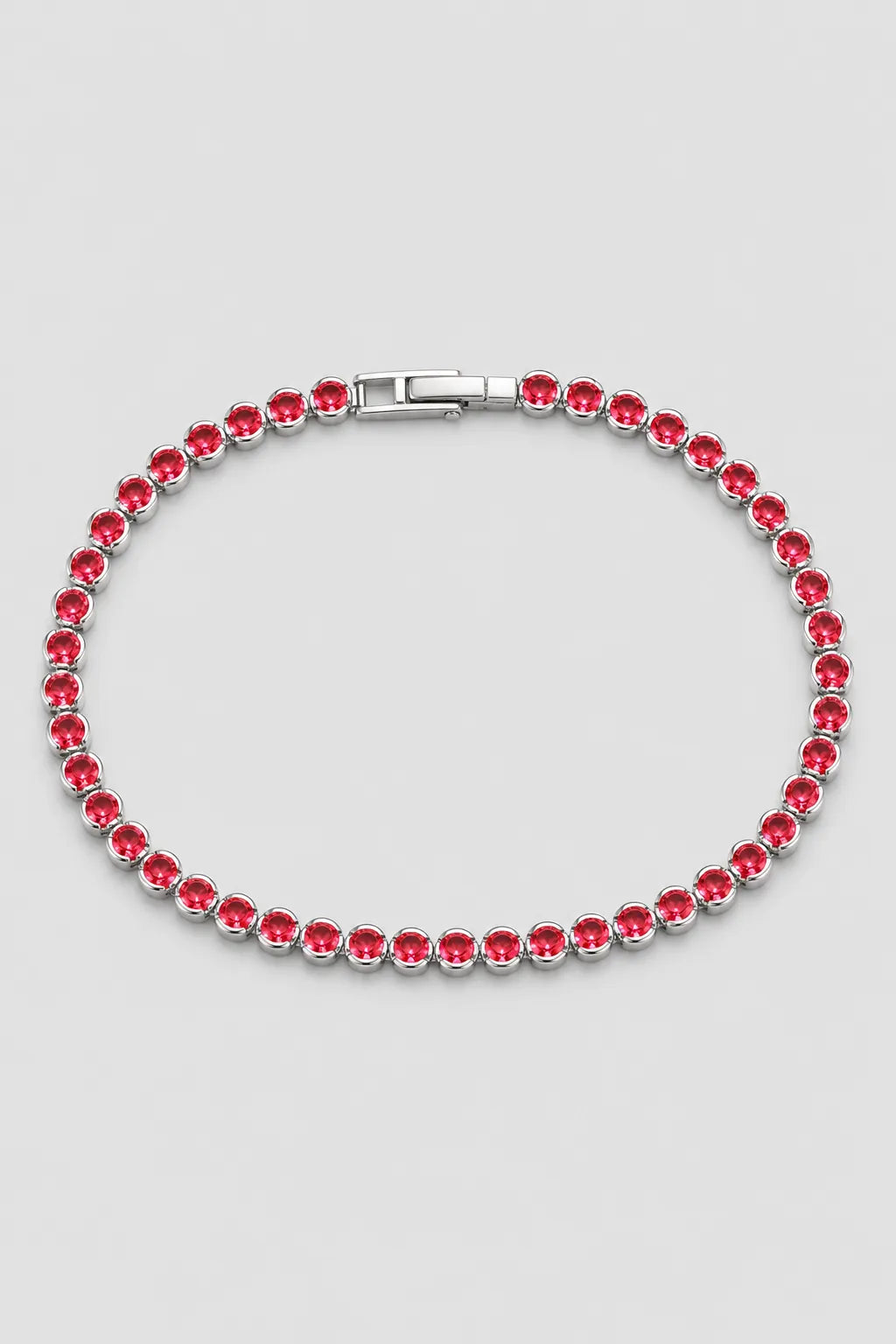 Red Tennis Bracelet — Red stones — silver-tone metal — colour variant