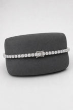 4mm Tennis Bracelet — 4mm silver-tone tennis bracelet — primary — on a display cushion