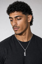 vertical name chain — Silver-tone — worn